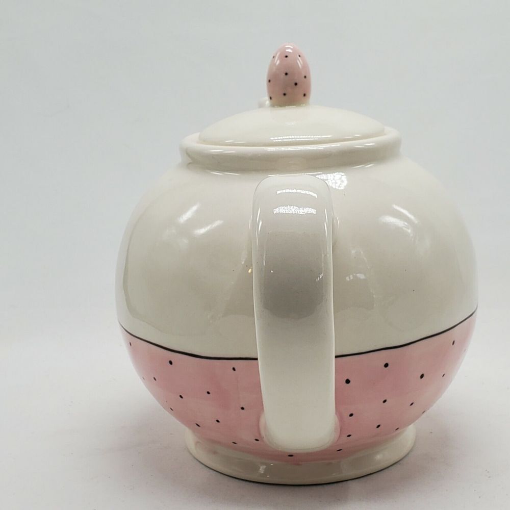 Rae Dunn by Magenta POUR Teapot Polka Dot Pink Typewriter‎ Font - Picture 3 of 10